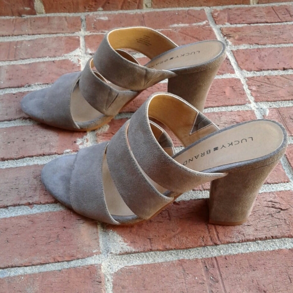 Lucky Brand Deep Taupe Ribbon Cut Suede Slides - Picture 3 of 8